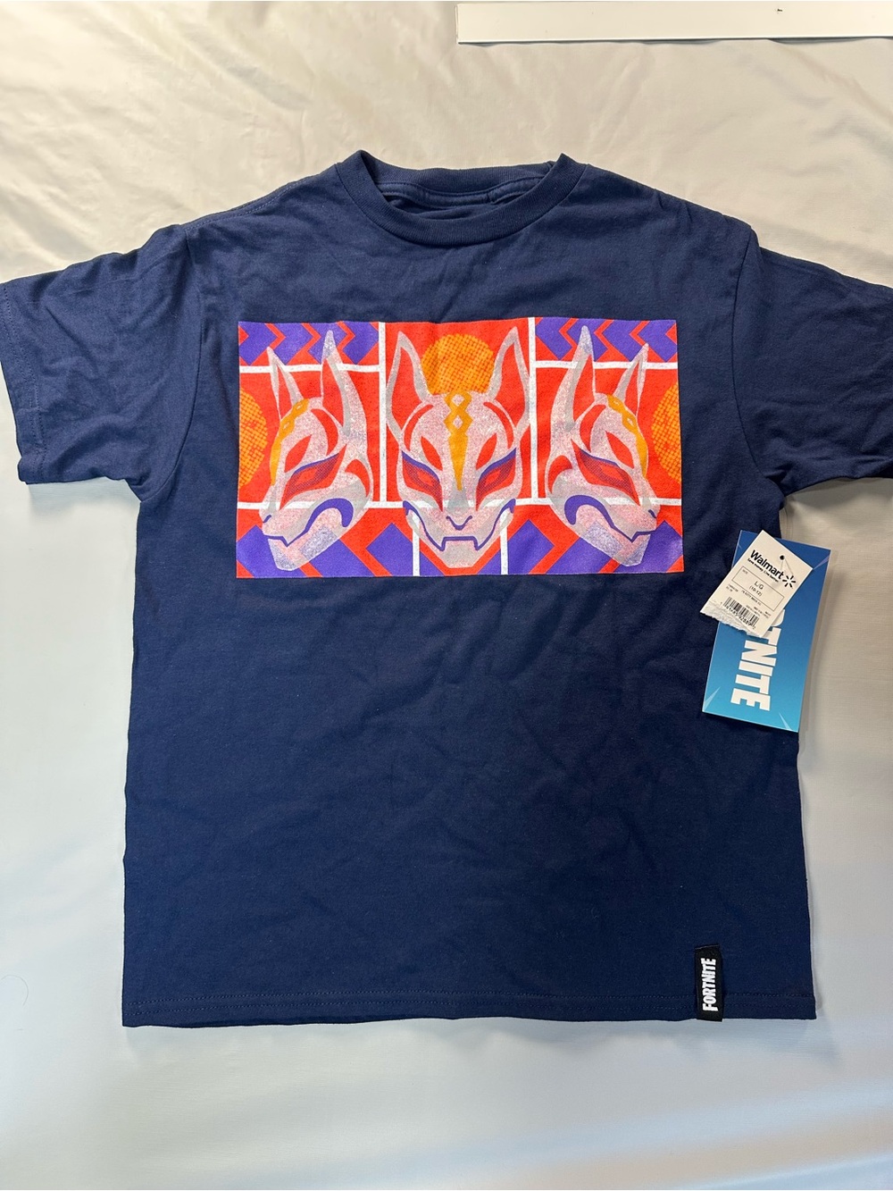 Fortnite Kids Navy Blue Fox Mask Graphic Tee size L (10/12)